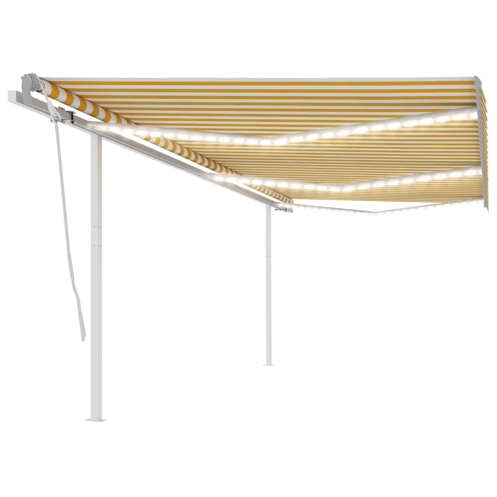 vidaXL Copertină retractabilă manual cu LED, galben&alb, 6x3,5 m