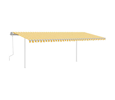 vidaXL Ръчно прибиращ се сенник с LED, 6x3,5 м, жълто и бяло