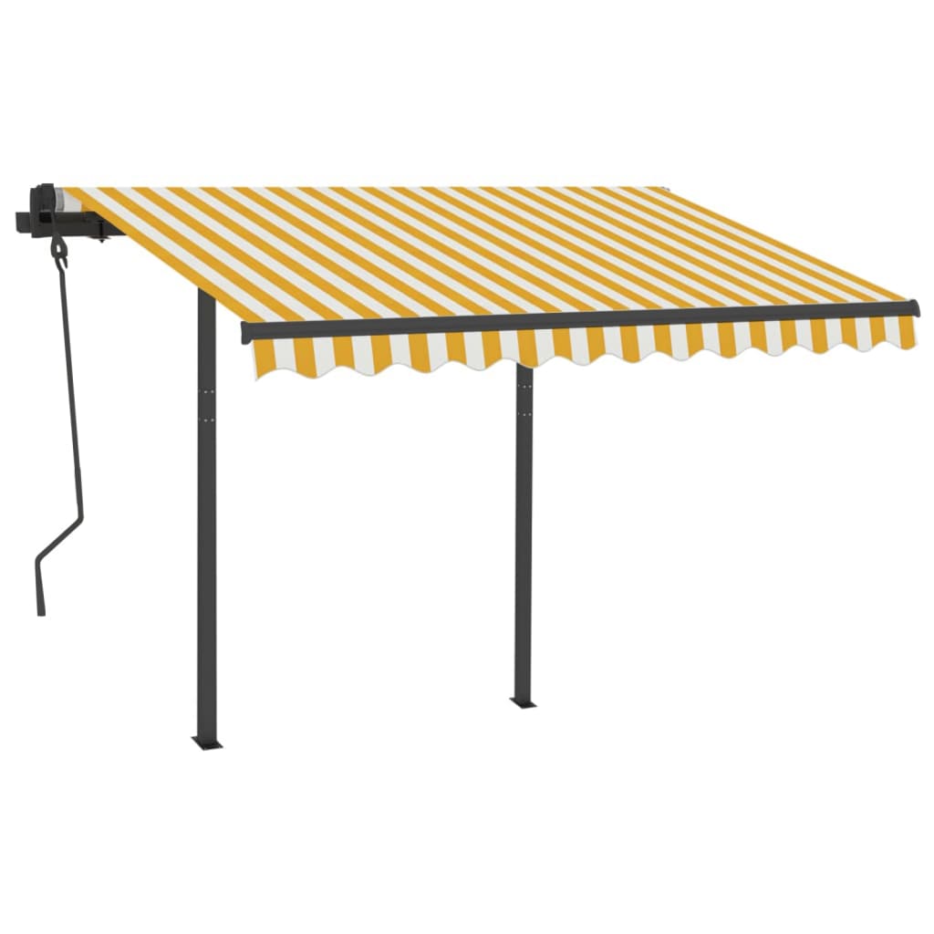 Copertină retractabilă manual cu LED, galben&alb, 3x2,5 m