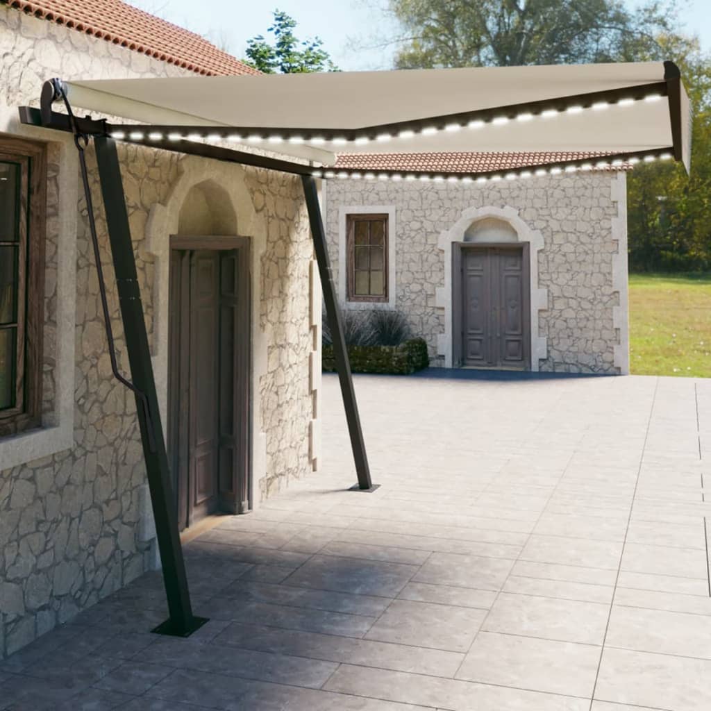 Tenda da Sole Retrattile Manuale con LED 4x3 m Crema