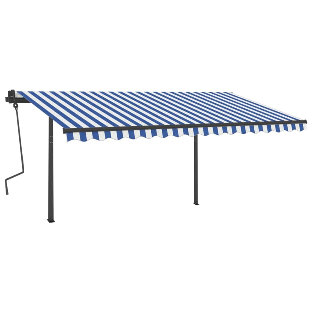 

vidaXL Luifel handmatig uittrekbaar met palen 4,5x3 m blauw en wit