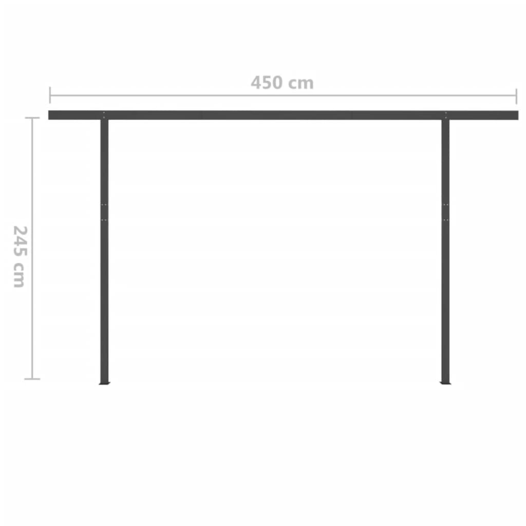 Copertină retractabilă manual, cu stâlpi, crem, 4,5x3 m