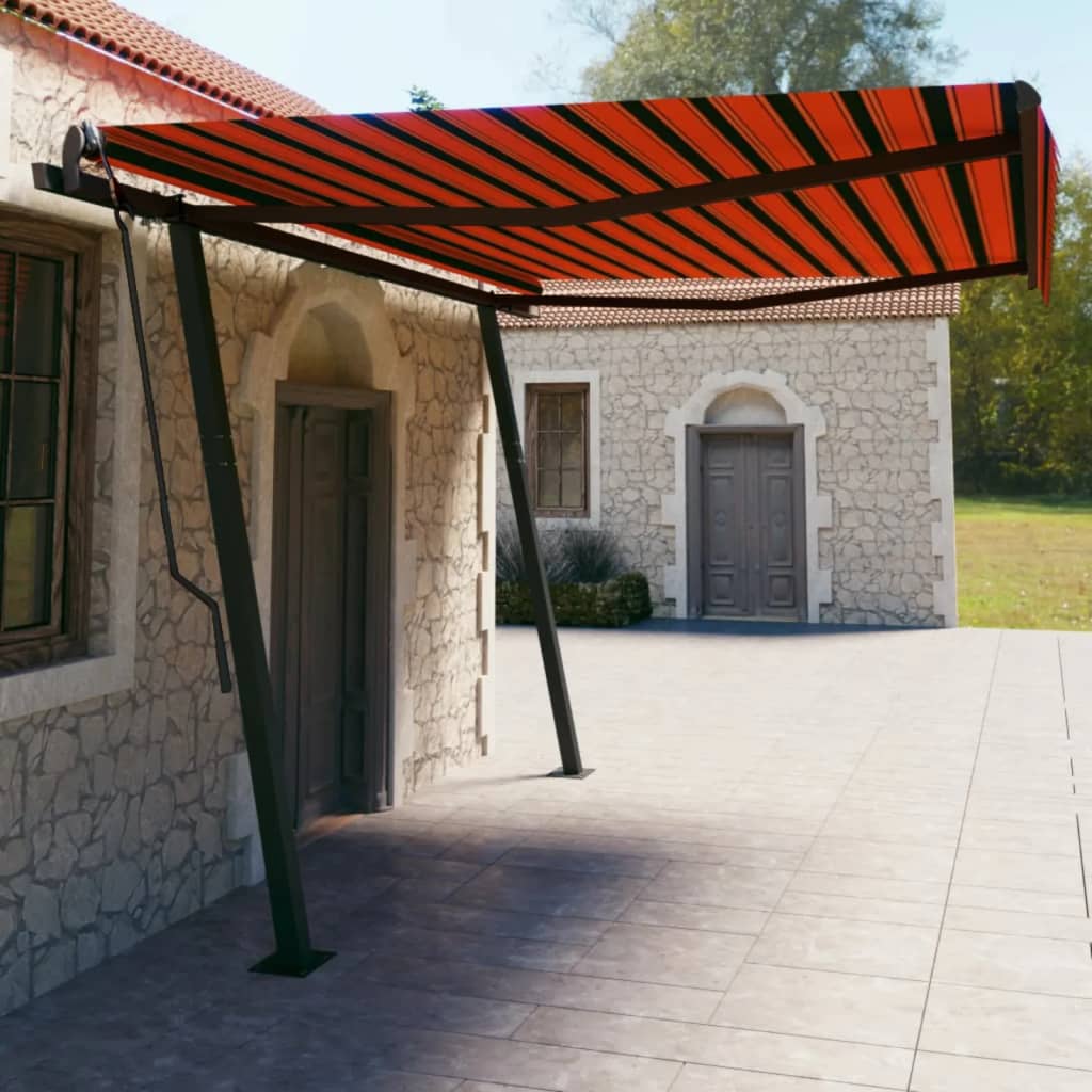 Copertină retractabilă manual & stâlpi, portocaliu/maro 4,5x3 m