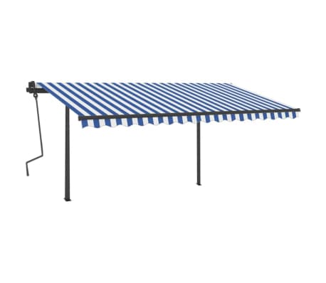 vidaXL Copertină retractabilă automat, cu st&acirc;lpi, albastru/alb 4,5x3 m