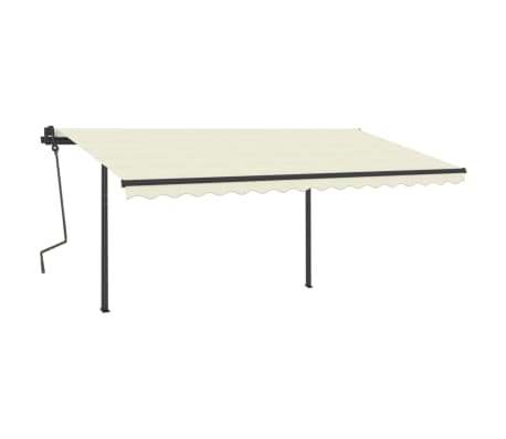 vidaXL Copertină retractabilă automat, cu st&acirc;lpi, crem, 4,5x3 m