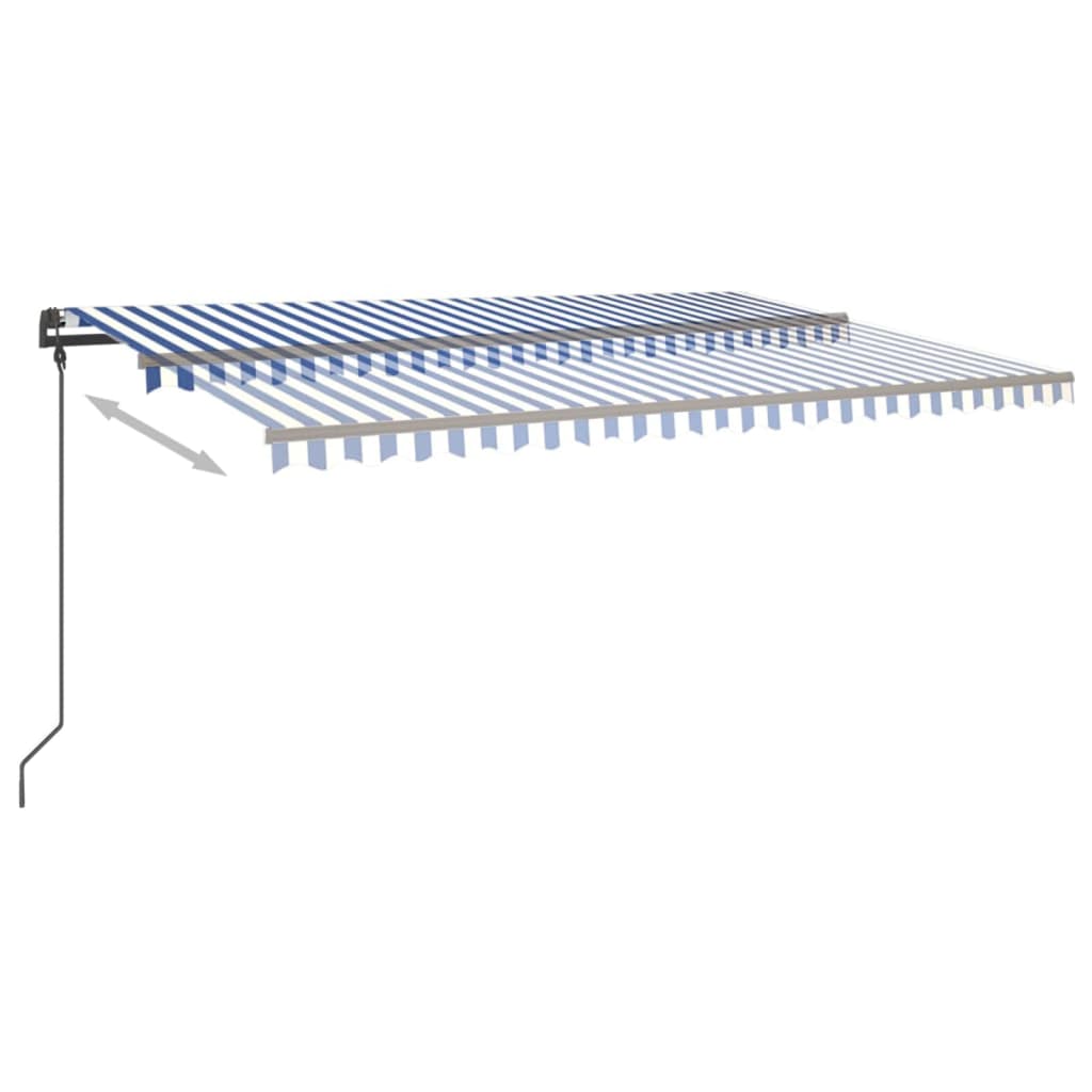 Copertină retractabilă manual, cu stâlpi, albastru & alb, 5x3 m