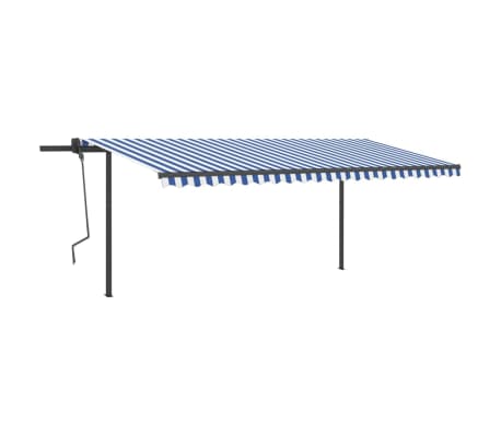 vidaXL Copertină retractabilă manual, cu LED, albastru & alb, 5x3 m