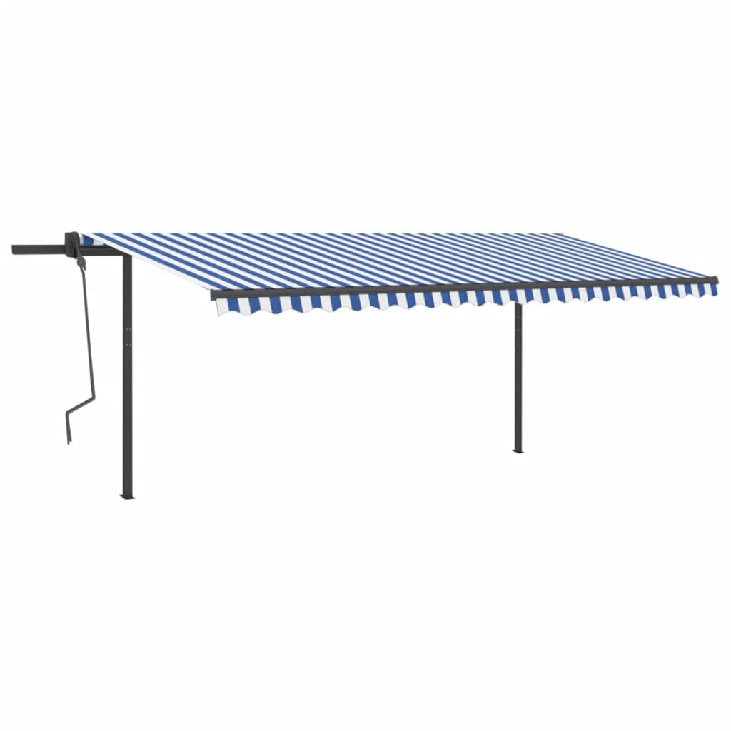 

vidaXL Luifel automatisch uittrekbaar met palen 5x3 m blauw en wit