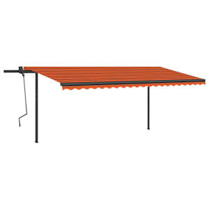 vidaXL Copertină retractabilă automat cu st&acirc;lpi portocaliu&maro 5x3 m