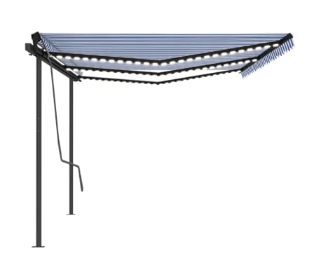 vidaXL Copertină retractabilă manual cu LED, albastru & alb, 6x3 m