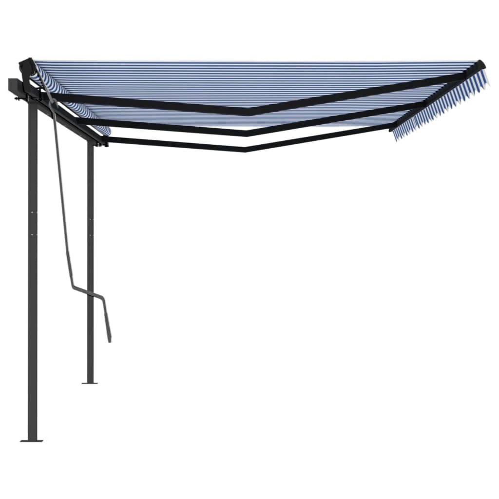 

vidaXL Luifel automatisch uittrekbaar met palen 6x3 m blauw en wit