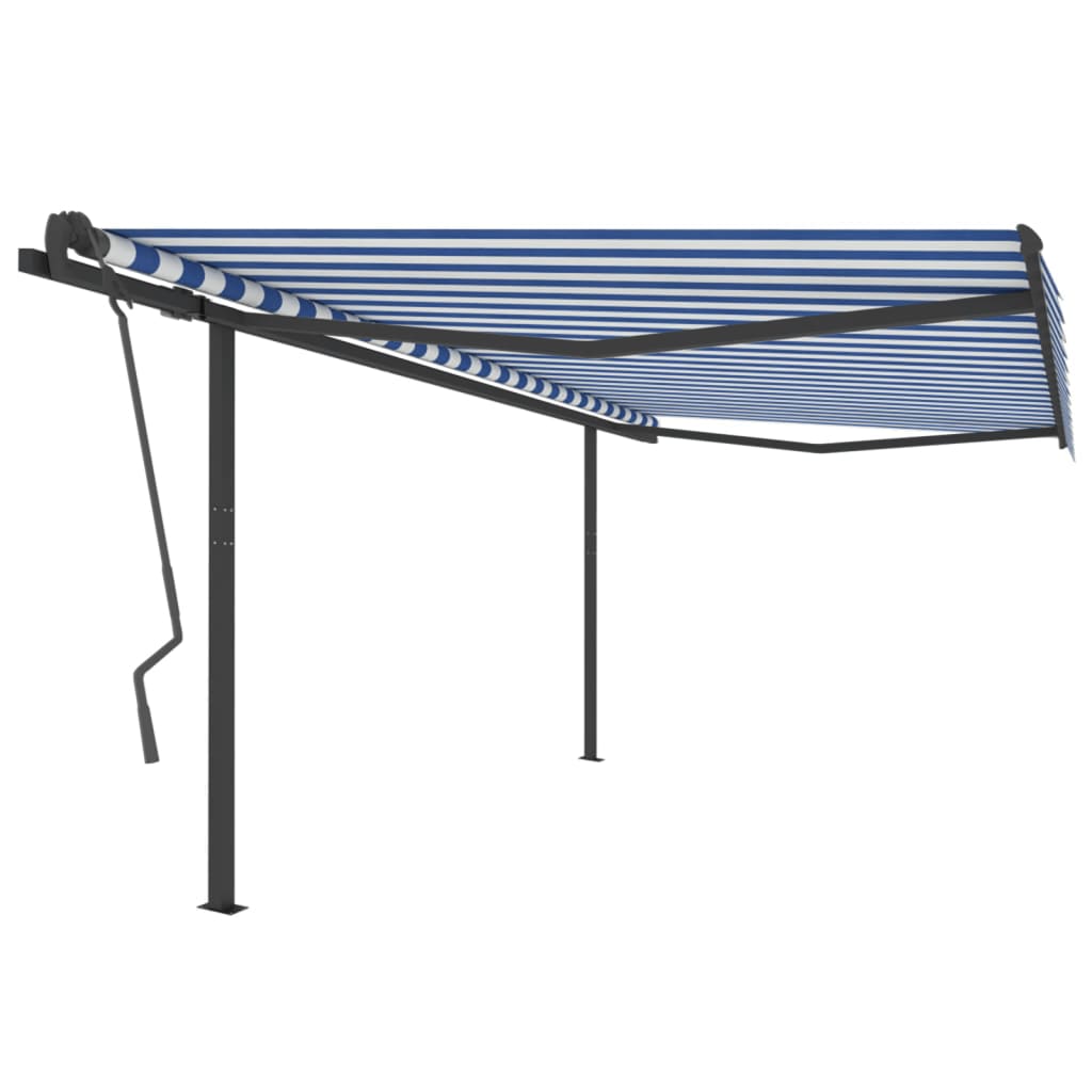 vidaXL Copertină retractabilă manual cu stâlpi, albastru/alb, 4x3,5 m