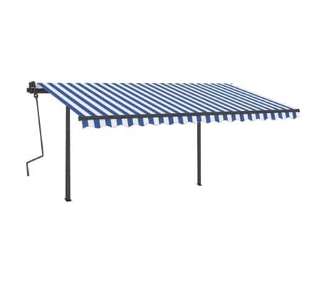 vidaXL Copertină retractabilă manual cu st&acirc;lpi, albastru/alb, 4x3,5 m