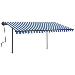 vidaXL Copertină retractabilă manual cu st&acirc;lpi, albastru/alb, 4x3,5 m