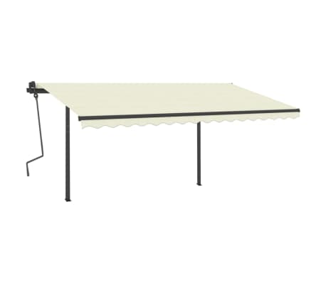 vidaXL Copertină retractabilă manual, cu st&acirc;lpi, crem, 4x3,5 m
