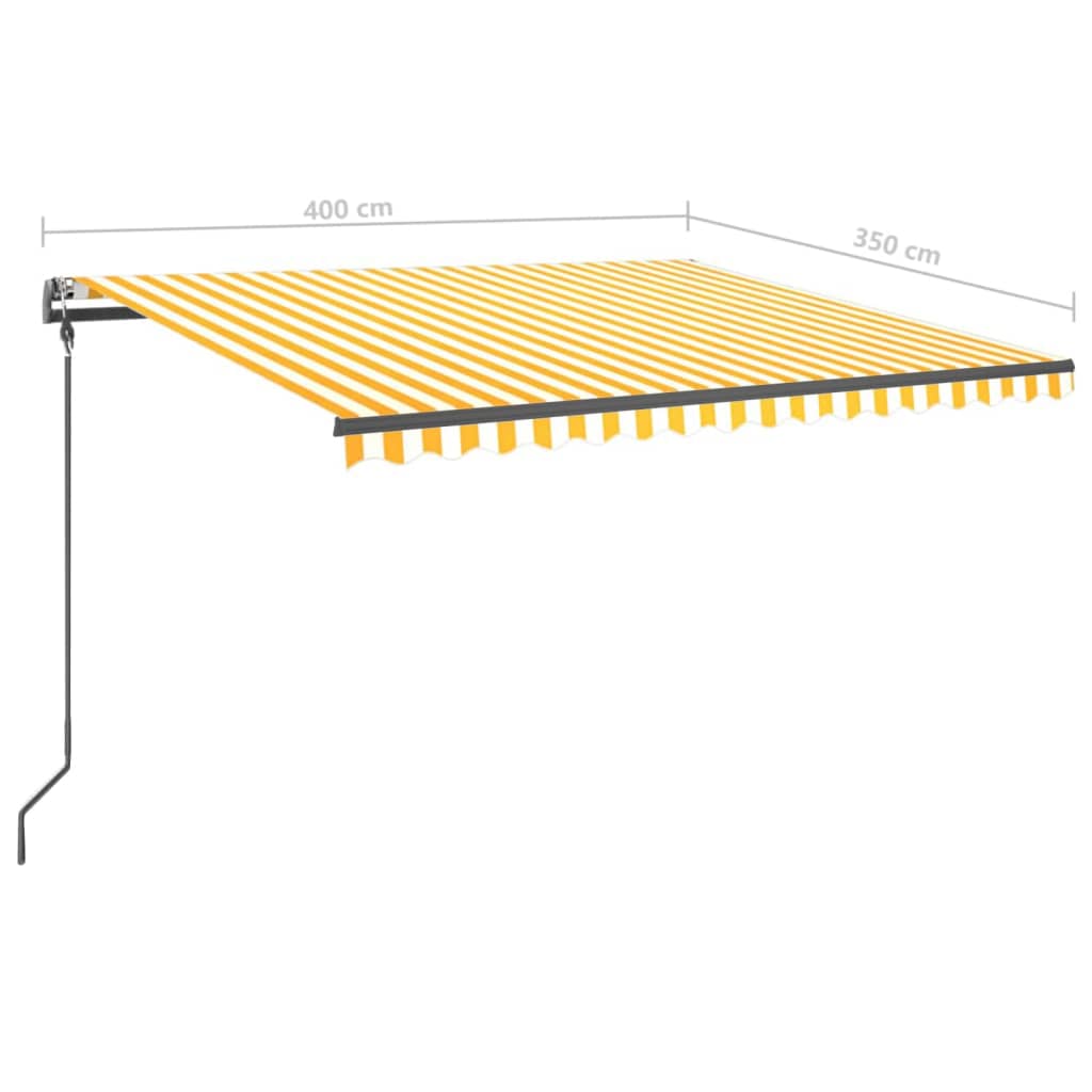 Ročno zložljiva tenda s stebrički 4x3,5 m rumena in bela