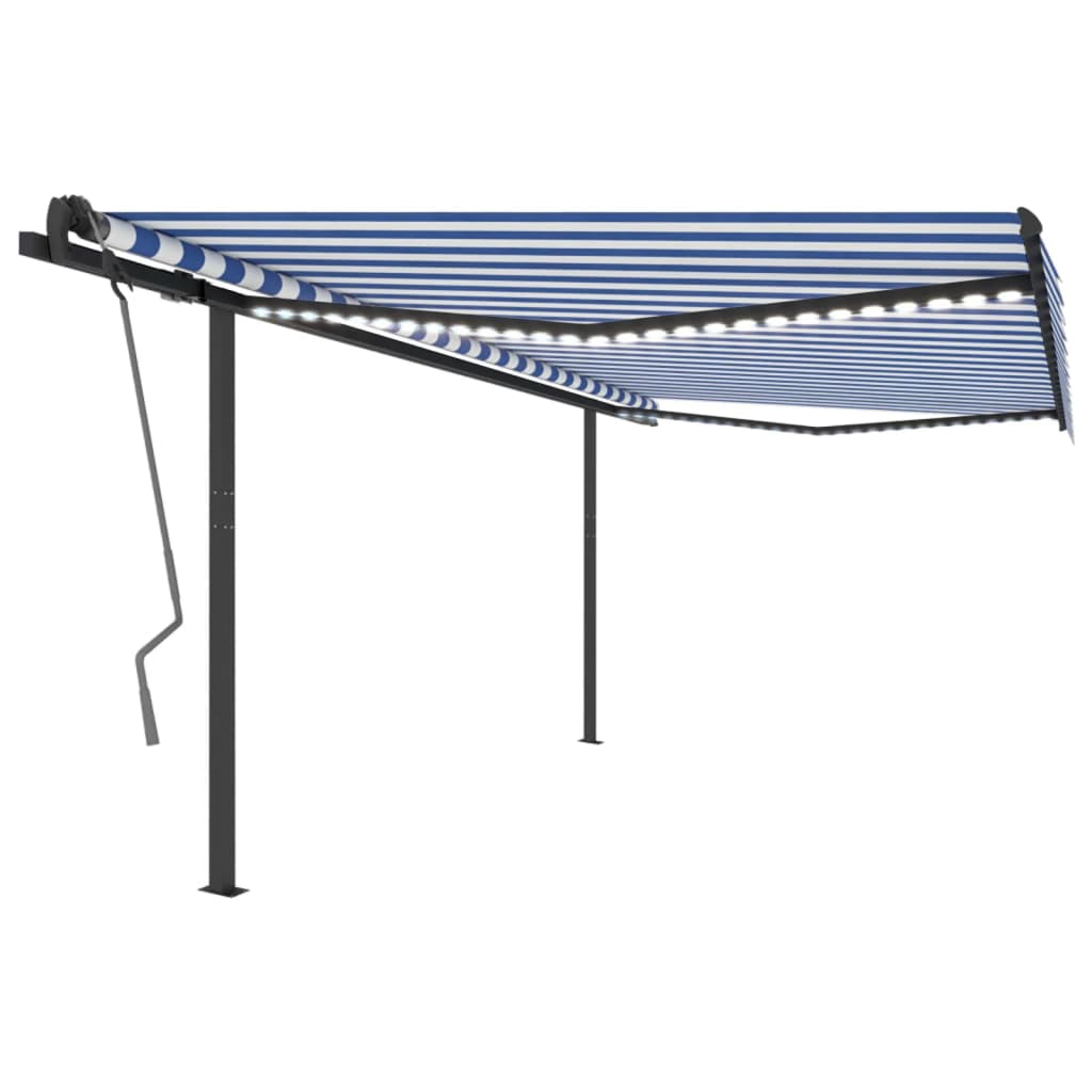 vidaXL Copertină retractabilă manual cu LED, albastru & alb, 4x3,5 m