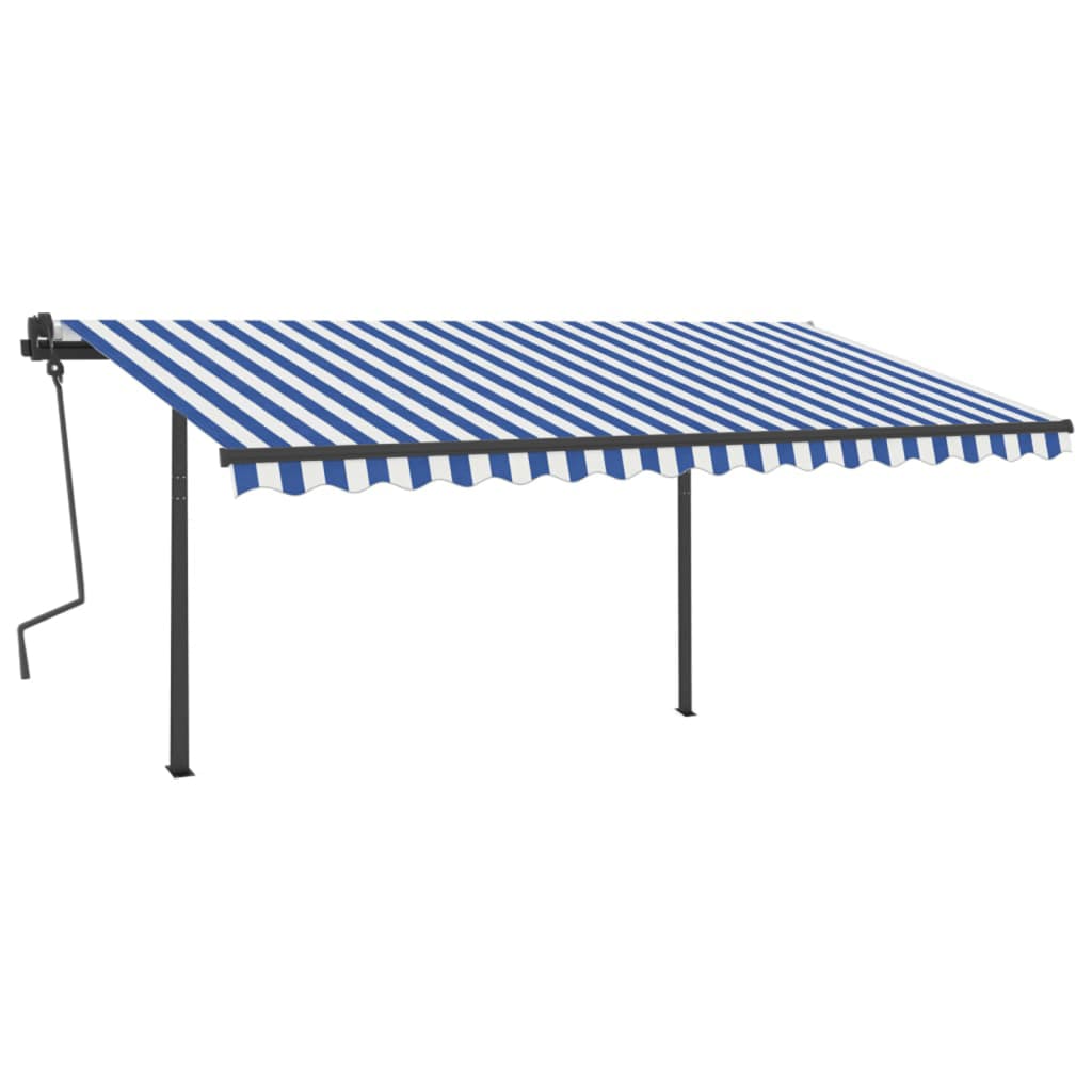 vidaXL Copertină retractabilă automat cu stâlpi, albastru/alb, 4x3,5 m