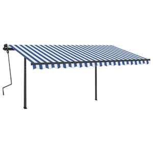 vidaXL Copertină retractabilă automat cu st&acirc;lpi, albastru/alb, 4x3,5 m