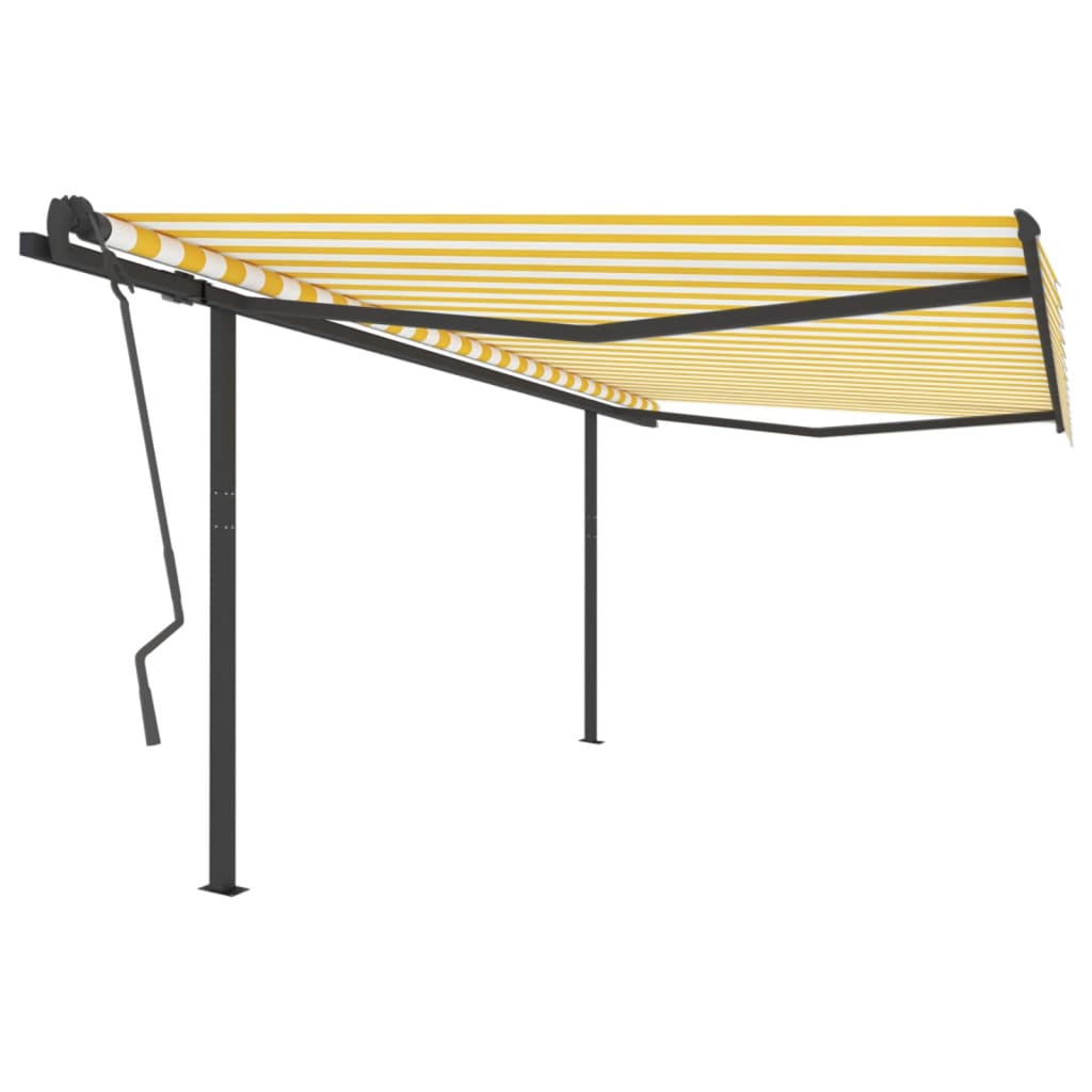 vidaXL Copertină retractabilă automat, cu stâlpi, galben&alb, 4x3,5 m