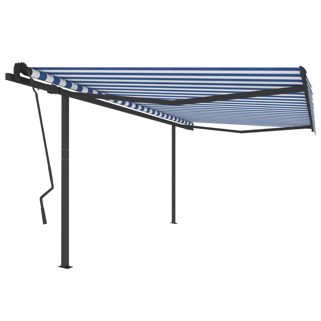 vidaXL Copertină retractabilă manual, stâlpi, albastru/alb, 4,5x3,5 m