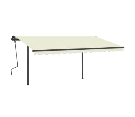 vidaXL Copertină retractabilă manual, cu st&acirc;lpi, crem, 4,5x3,5 m