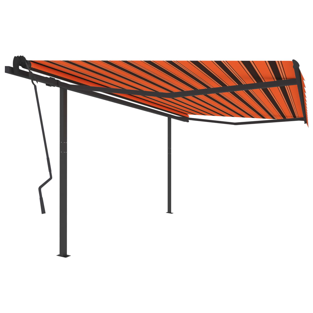 vidaXL Copertină retractabilă manual, stâlpi portocaliu/maro 4,5x3,5m