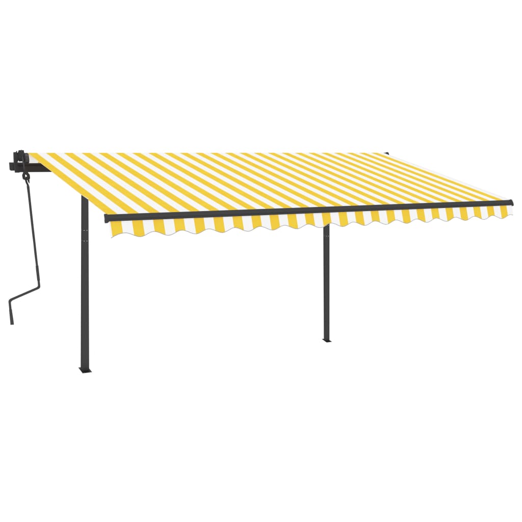 vidaXL Copertină retractabilă automat, stâlpi, galben & alb, 4,5x3,5 m