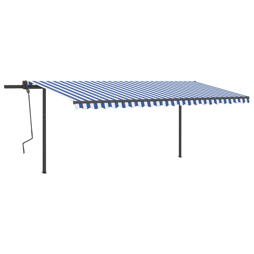 

vidaXL Luifel handmatig uittrekbaar met palen 5x3,5 m blauw en wit