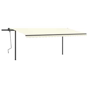 vidaXL Copertină retractabilă manual, cu st&acirc;lpi, crem, 5x3,5 m