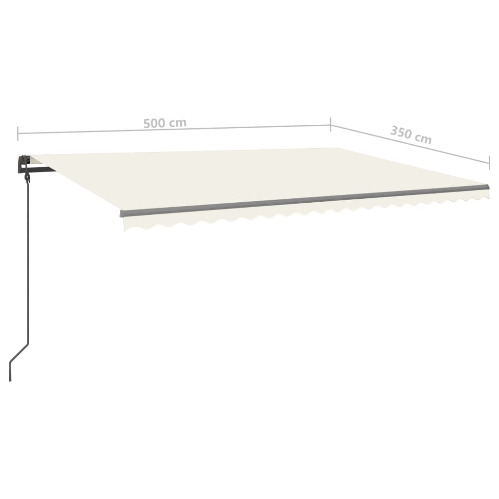 Copertină retractabilă manual, cu LED, crem, 5x3,5 m