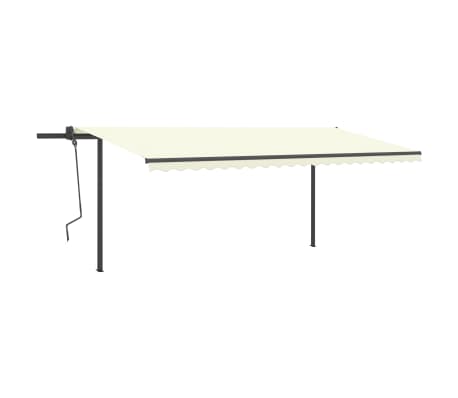vidaXL Copertină retractabilă automat, cu st&acirc;lpi, crem, 5x3,5 m