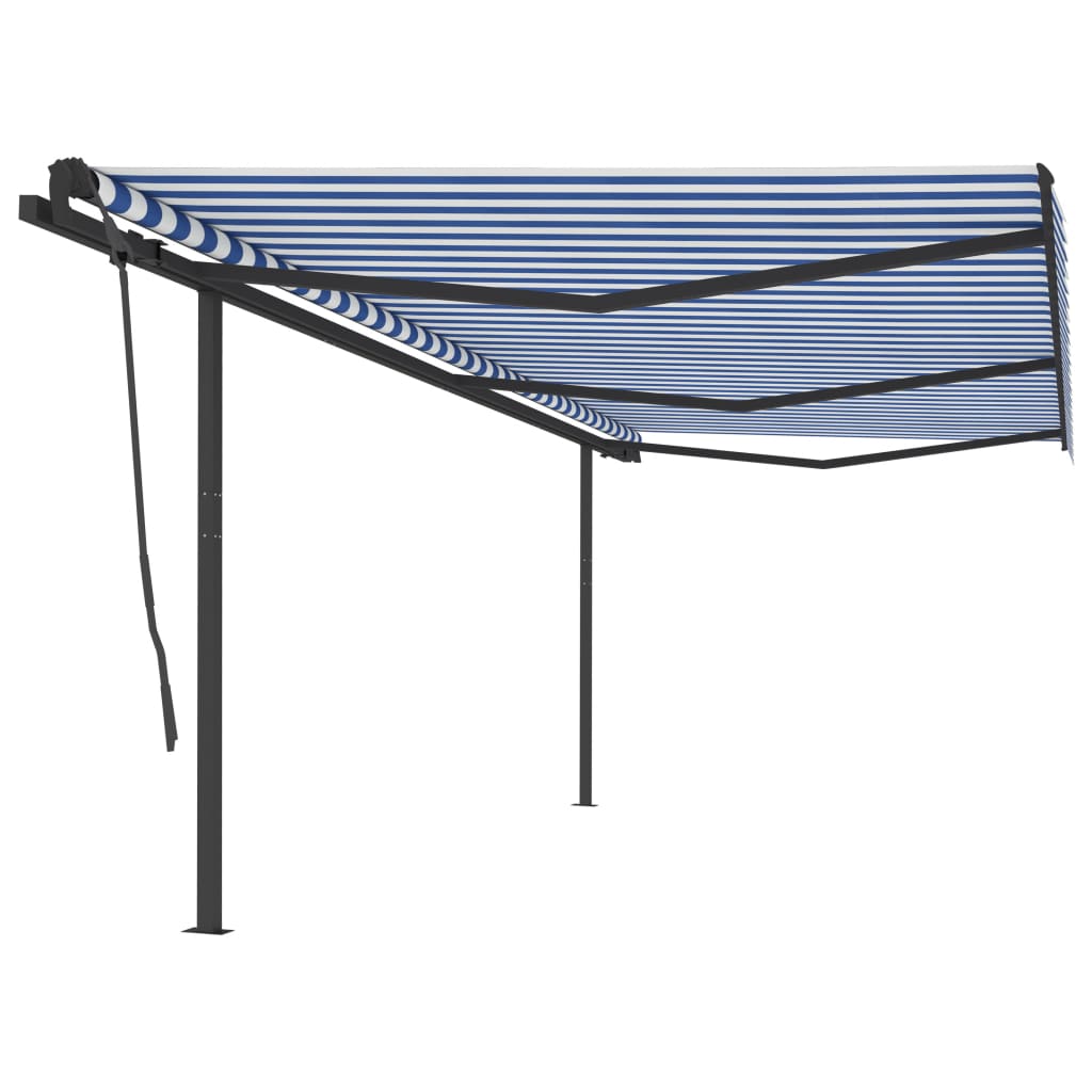 vidaXL Copertină retractabilă manual cu stâlpi, albastru&alb, 6x3,5 m