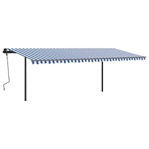 vidaXL Toldo retr&aacute;ctil manual con postes azul y blanco 6x3,5 m