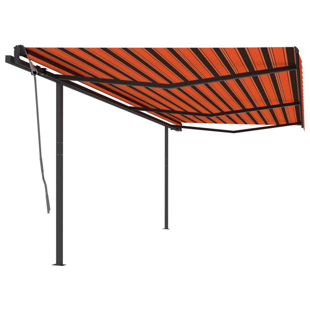 vidaXL Copertină retractabilă automat, stâlpi, portocaliu&maro 6x3,5 m