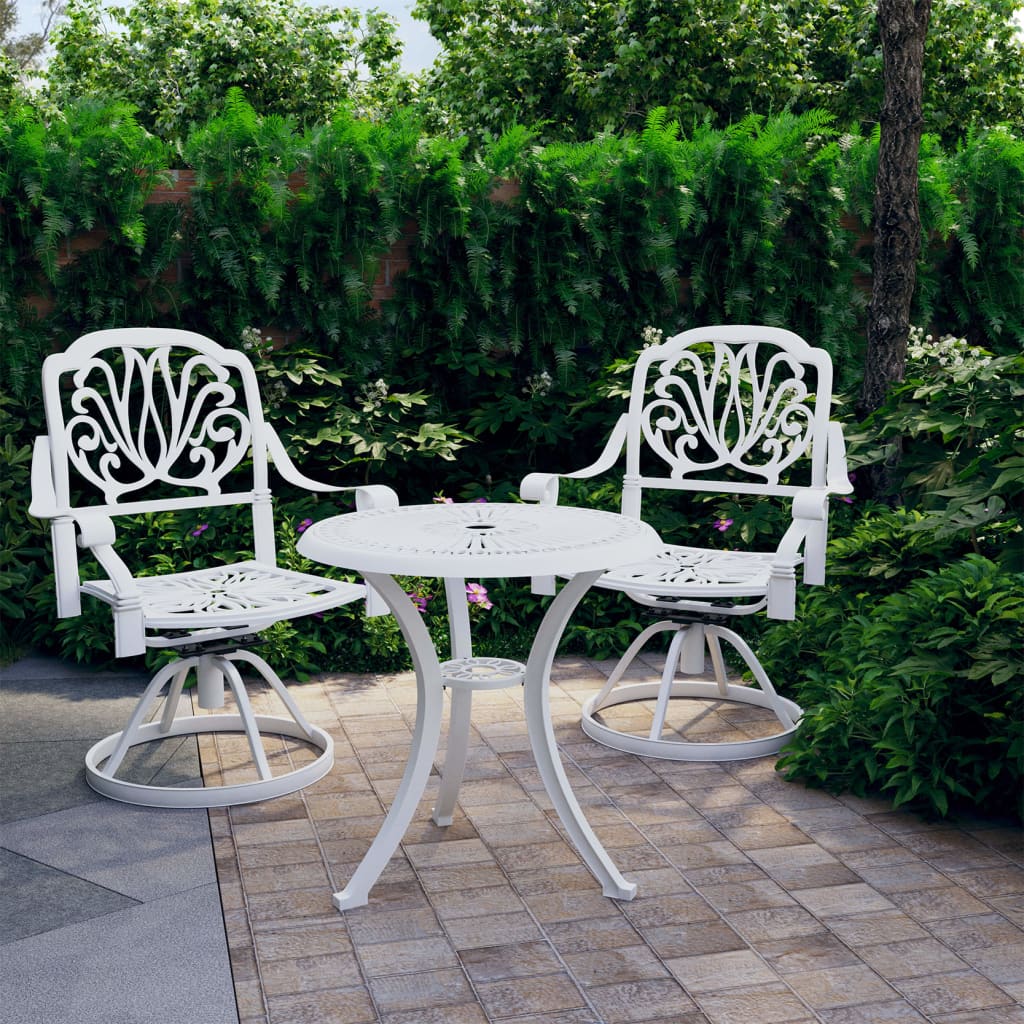 TopSellers-Bistro Set Cast Aluminium White - Durable 3 Piece Outdoor Furniture