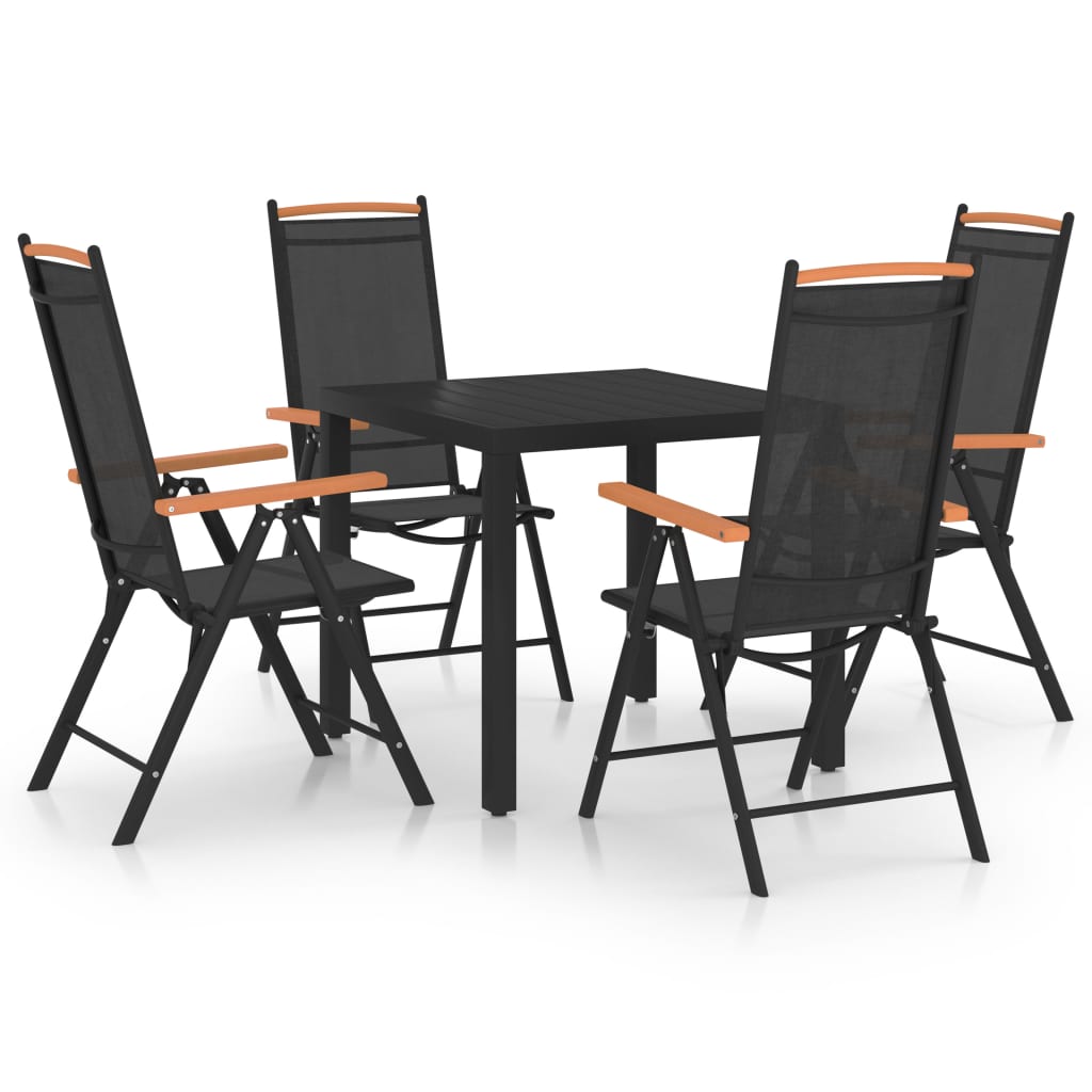 vidaXL Set mobilier de exterior, 5 piese, negru, aluminiu