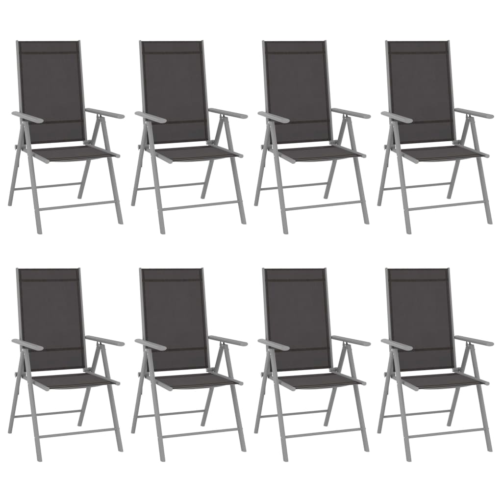 vidaXL Set mobilier de grădină, 9 piese, argintiu și negru, aluminiu