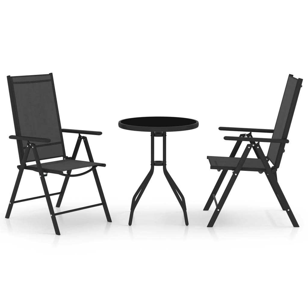 vidaXL Set mobilier bistro, 3 piese, negru, aluminiu și textilenă