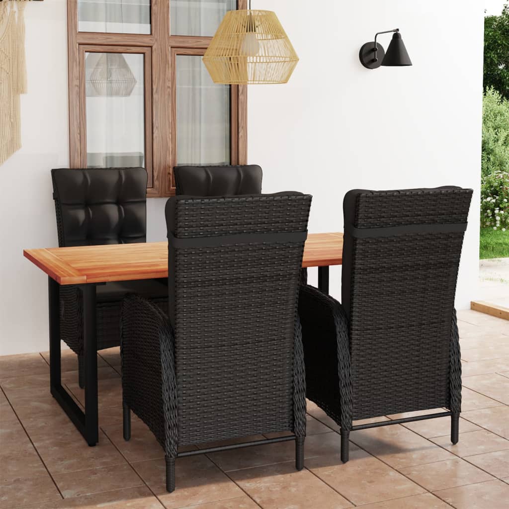 Juego muebles jardín 5 pzas con cojines ratán sintético negro