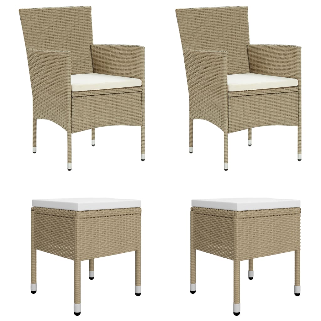 

vidaXL 7-delige Tuinset met kussens poly rattan beige