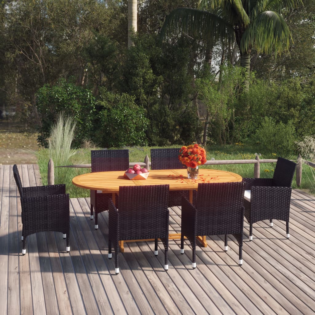 vida XL 7-tlg. Garten-Essgruppe Poly Rattan Schwarz