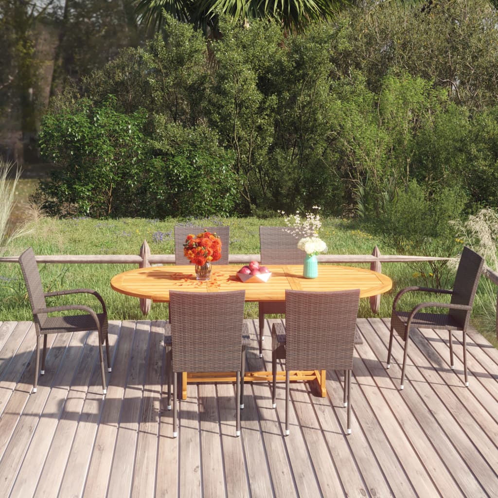 vidaXL 7-tlg. Garten-Essgruppe Poly Rattan Braun