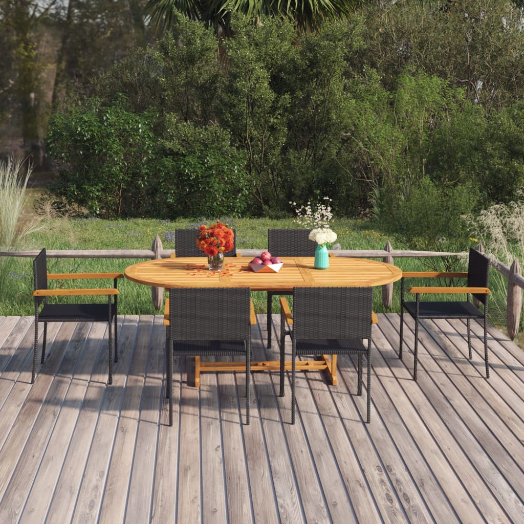 vidaXL 7-tlg. Garten-Essgruppe Poly Rattan Schwarz