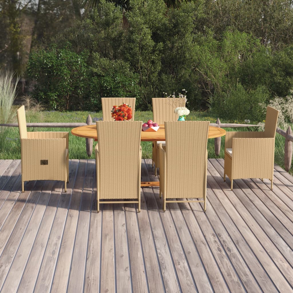 vidaXL 7-tlg. Garten-Essgruppe Poly Rattan Beige