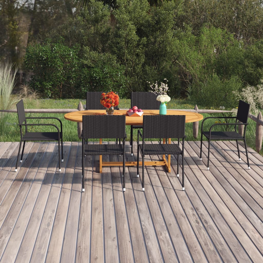 vidaXL Set de masă pentru grădină, 7 piese, negru, poliratan Gradina imagine noua