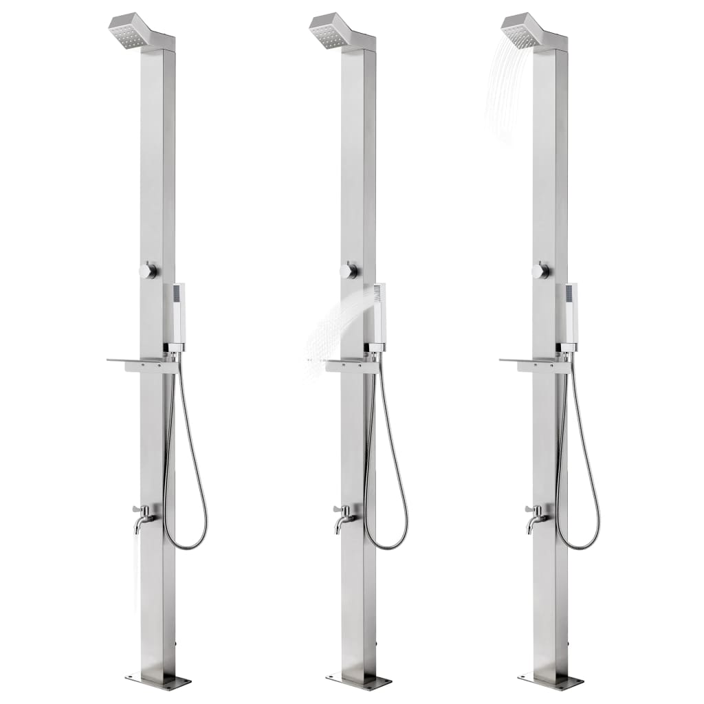 vidaXL Duș de grădină cu bază gri, 225 cm, oțel inoxidabil
