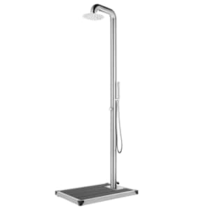 Vrtni tuš s sivim podstavkom 230 cm nerjaveče jeklo