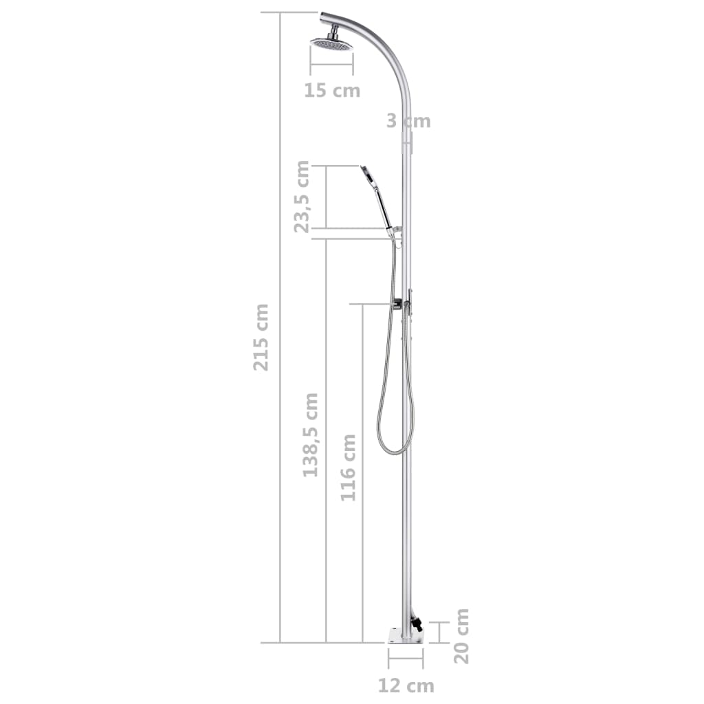 Zahradní sprcha s šedou základnou 220 cm hliník - obrázek 16