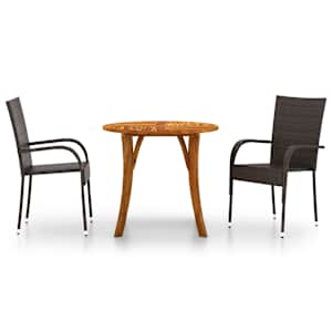 vidaXL 3-osainen Puutarhan ruokailuryhm&auml; ruskea